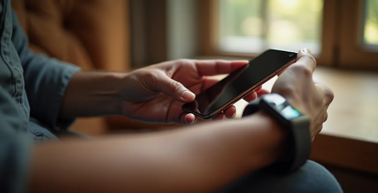 Manos configurando una automatización en un iPhone con un Apple Watch visible en la muñeca