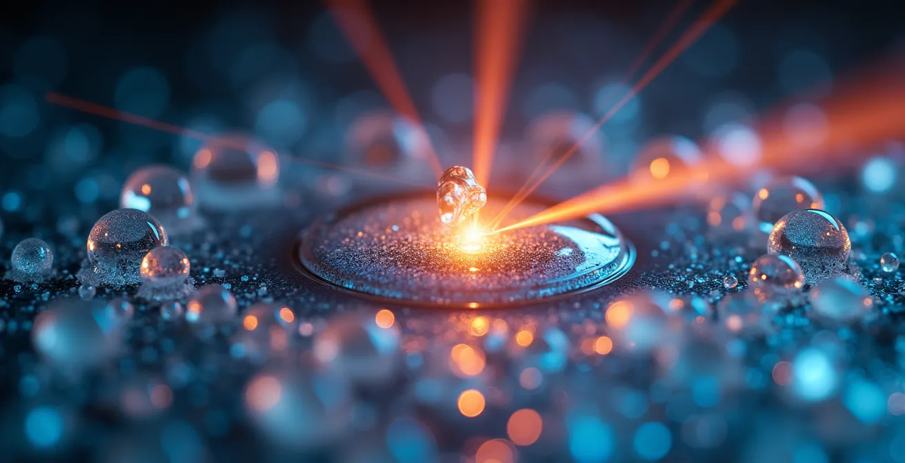 Haz de luz concentrado siguiendo un vehículo en movimiento, representando beamforming 5G