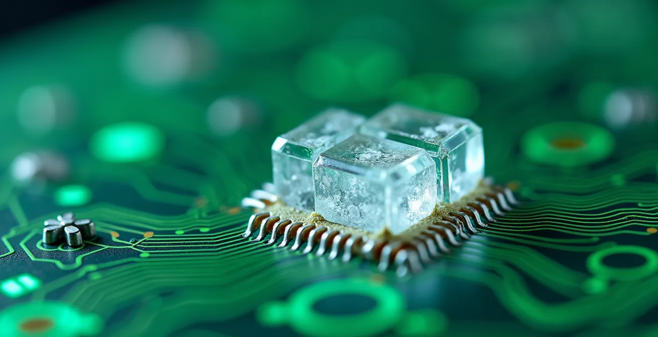 Representación visual del concepto de código abierto y transparencia en aplicaciones, mostrando circuitos y cristales limpios.