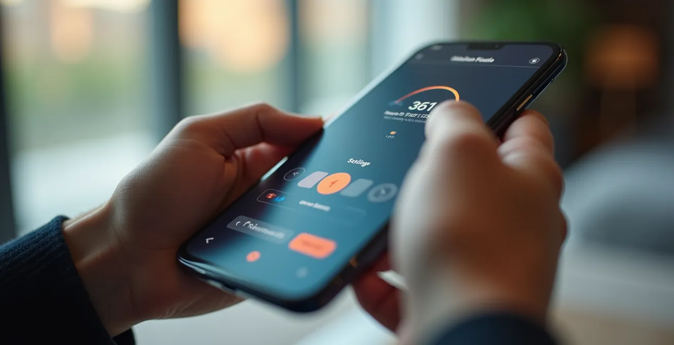 Manos ajustando configuración de roaming en smartphone con pantalla mostrando opciones de red