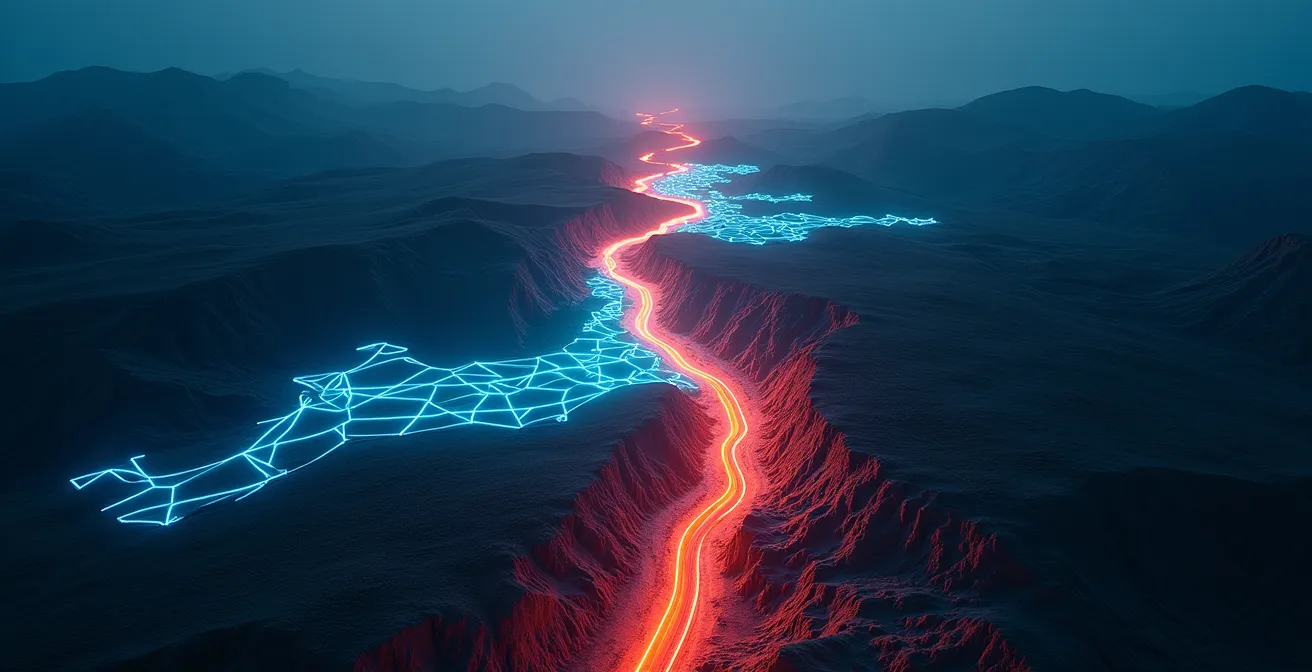 Mapa conceptual mostrando zonas de cobertura móvil en una frontera provincial