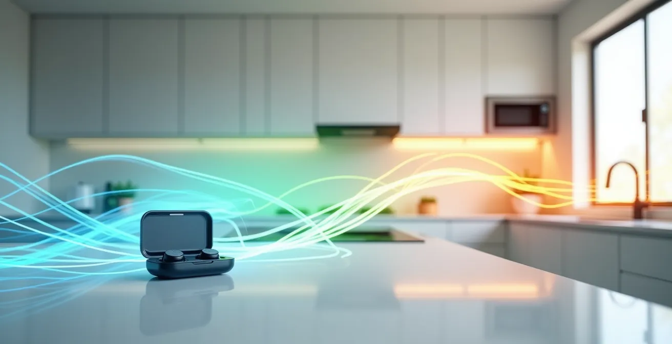 Visualización del espectro de 2.4 GHz mostrando interferencias entre Bluetooth, Wi-Fi y microondas