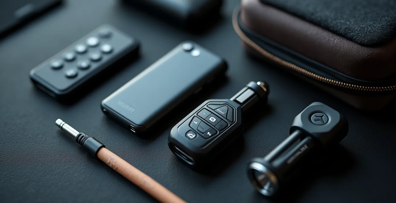 Kit de emergencia vehicular con teléfono básico y accesorios de carga