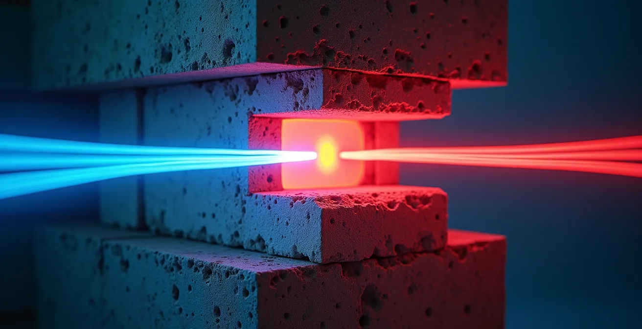 Visualización de ondas de radio de diferentes frecuencias penetrando materiales de construcción